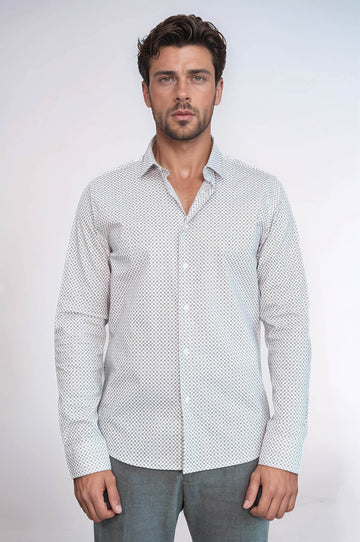 Men's White Slim Fit Micro Check Patterned Shirt | Wessi