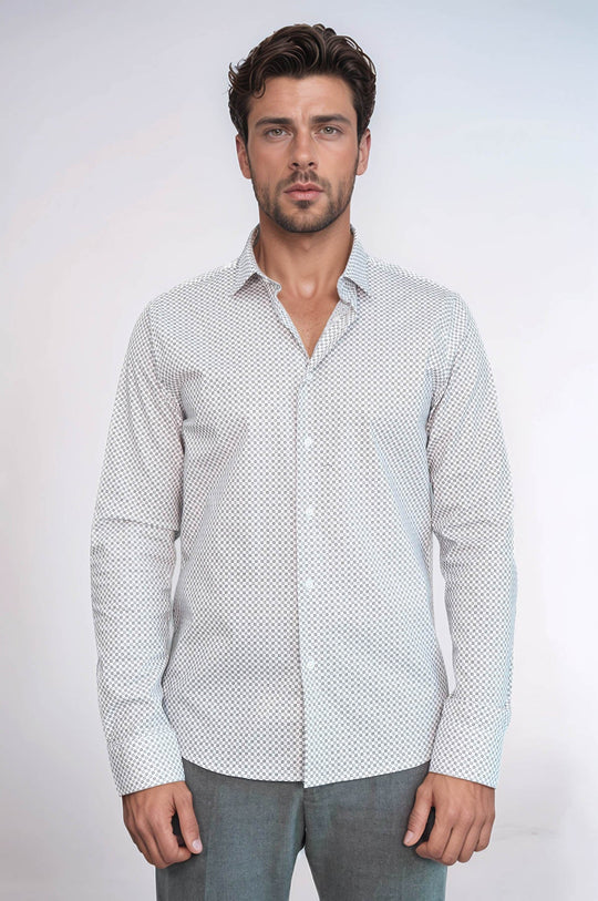 Men's White Slim Fit Micro Check Patterned Shirt | Wessi