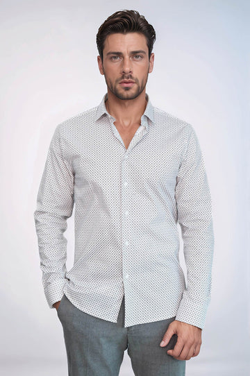 Men's White Slim Fit Micro Check Patterned Shirt | Wessi
