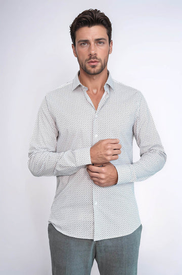 Men's White Slim Fit Micro Check Patterned Shirt | Wessi