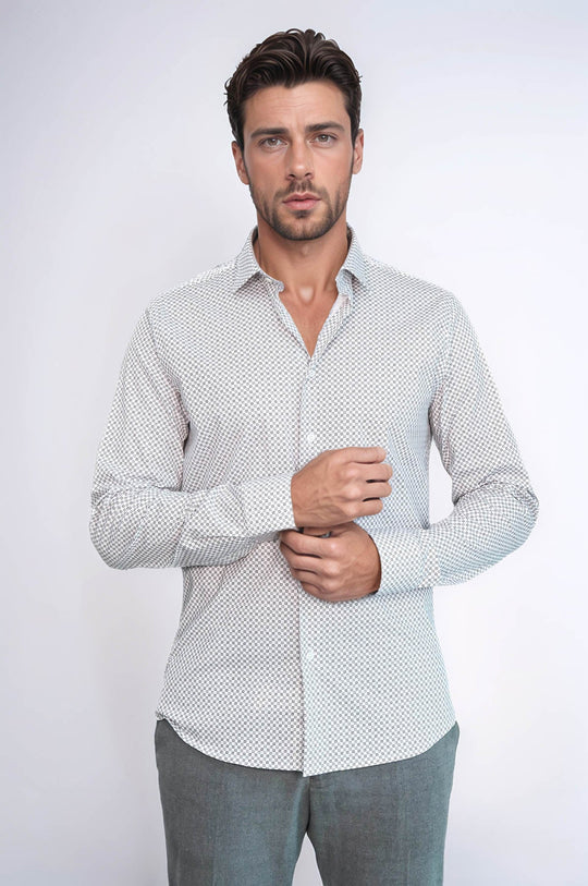 Men's White Slim Fit Micro Check Patterned Shirt | Wessi