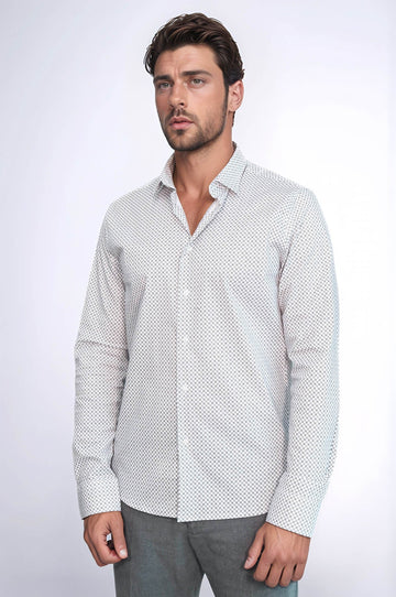 Men's White Slim Fit Micro Check Patterned Shirt | Wessi