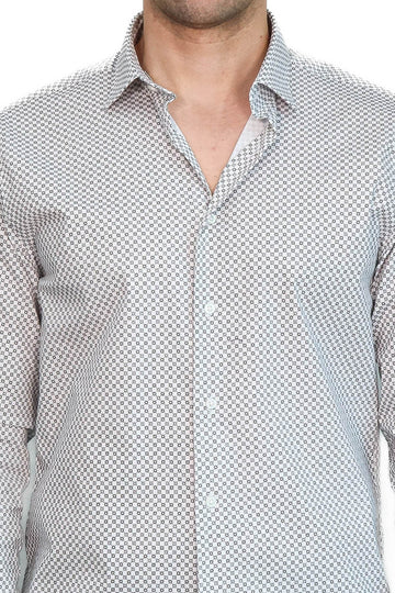 Men's White Slim Fit Micro Check Patterned Shirt | Wessi