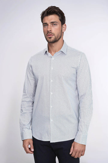 Men's White Slim Fit Micro Check Patterned Shirt | Wessi