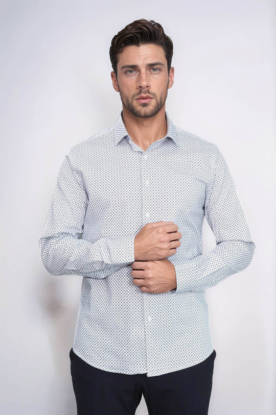 Men's White Slim Fit Micro Check Patterned Shirt | Wessi