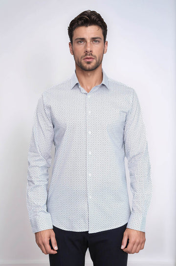 Men's White Slim Fit Micro Check Patterned Shirt | Wessi