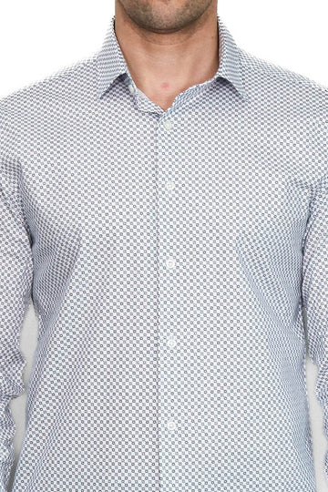 Men's White Slim Fit Micro Check Patterned Shirt | Wessi