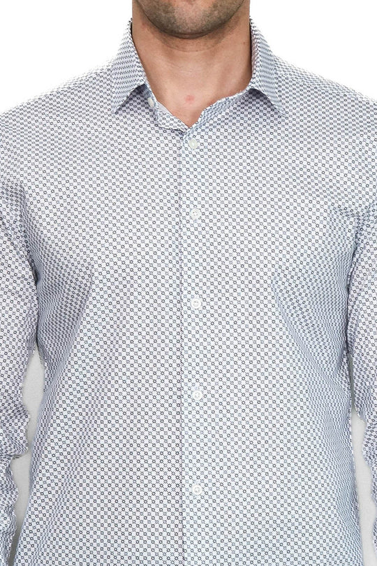 Men's White Slim Fit Micro Check Patterned Shirt | Wessi