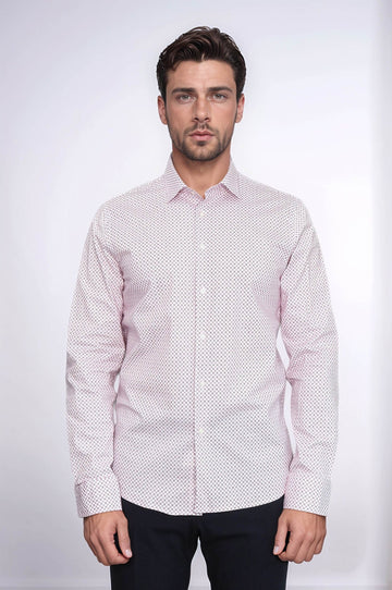 Men's Burgundy Slim Fit Micro Check Patterned Shirt | Wessi
