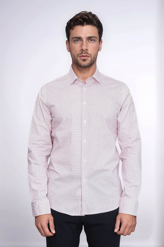 Men's Burgundy Slim Fit Micro Check Patterned Shirt | Wessi