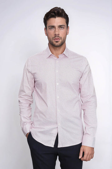 Men's Burgundy Slim Fit Micro Check Patterned Shirt | Wessi