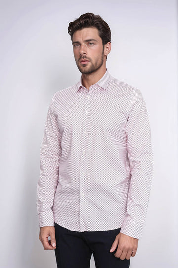Men's Burgundy Slim Fit Micro Check Patterned Shirt | Wessi
