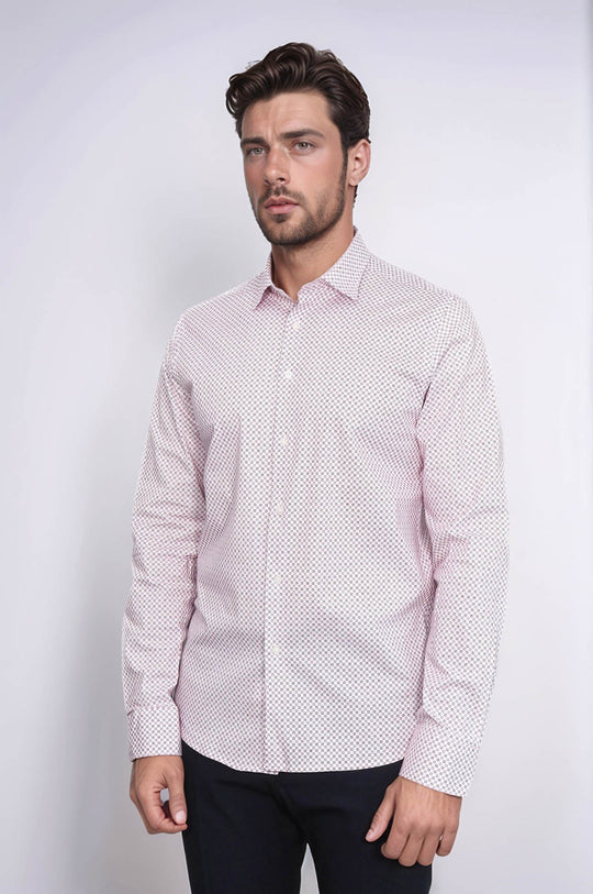 Men's Burgundy Slim Fit Micro Check Patterned Shirt | Wessi