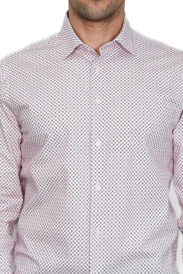 Men's Burgundy Slim Fit Micro Check Patterned Shirt | Wessi