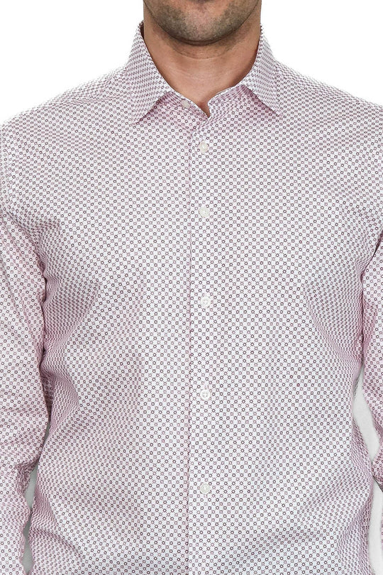 Men's Burgundy Slim Fit Micro Check Patterned Shirt | Wessi