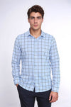 Men's Navy Blue Slim Fit Plaid Cotton Shirt | Wessi