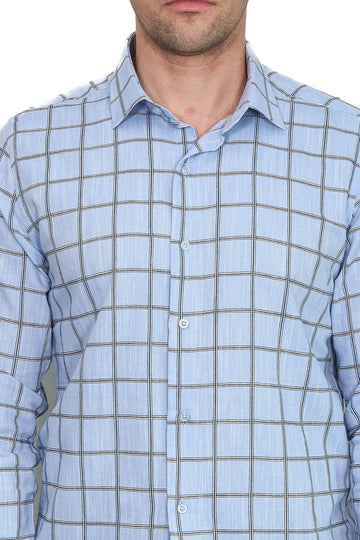 Men's Navy Blue Slim Fit Plaid Cotton Shirt | Wessi