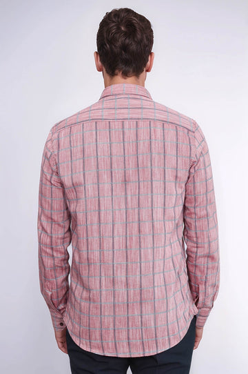 Men's Burgundy Slim Fit Plaid Cotton Shirt | Wessi