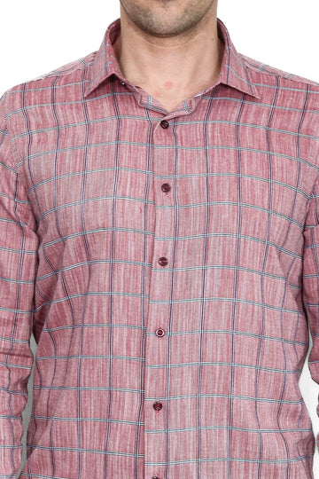 Men's Burgundy Slim Fit Plaid Cotton Shirt | Wessi