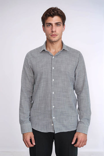 Men's Black Slim Fit Houndstooth Shirt | Wessi