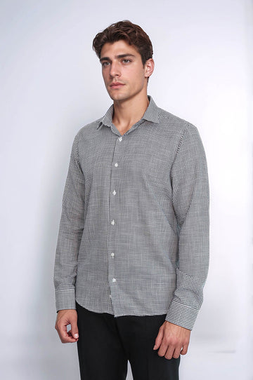 Men's Black Slim Fit Houndstooth Shirt | Wessi