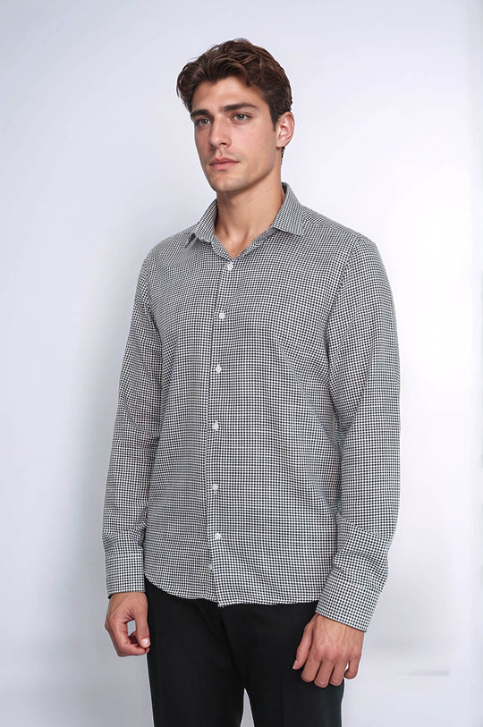 Men's Black Slim Fit Houndstooth Shirt | Wessi