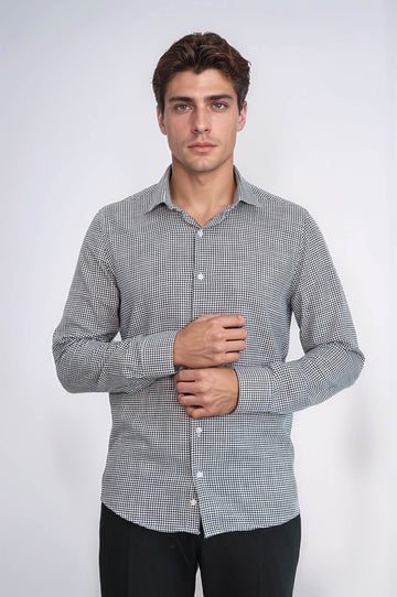 Men's Black Slim Fit Houndstooth Shirt | Wessi