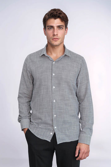 Men's Black Slim Fit Houndstooth Shirt | Wessi