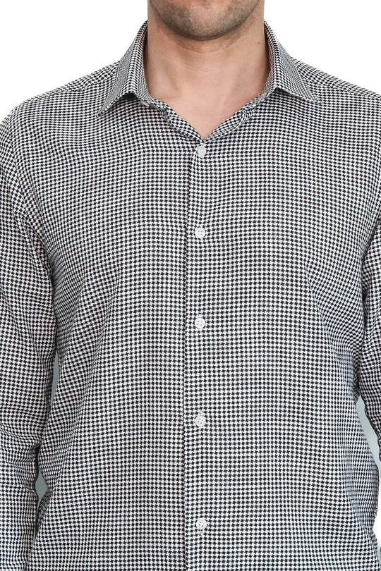 Men's Black Slim Fit Houndstooth Shirt | Wessi