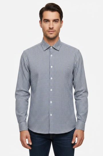 Men's Navy Blue Slim Fit Houndstooth Shirt | Wessi