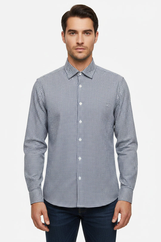 Men's Navy Blue Slim Fit Houndstooth Shirt | Wessi