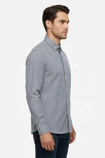 Men's Navy Blue Slim Fit Houndstooth Shirt | Wessi
