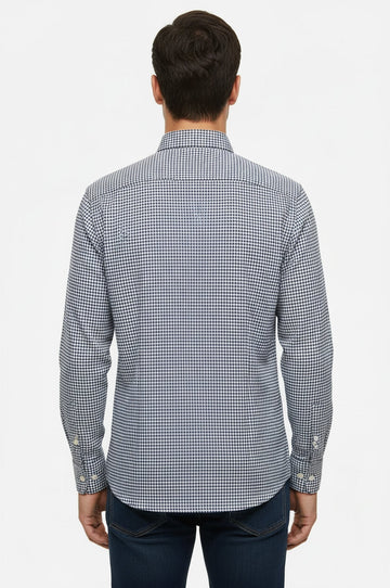Men's Navy Blue Slim Fit Houndstooth Shirt | Wessi