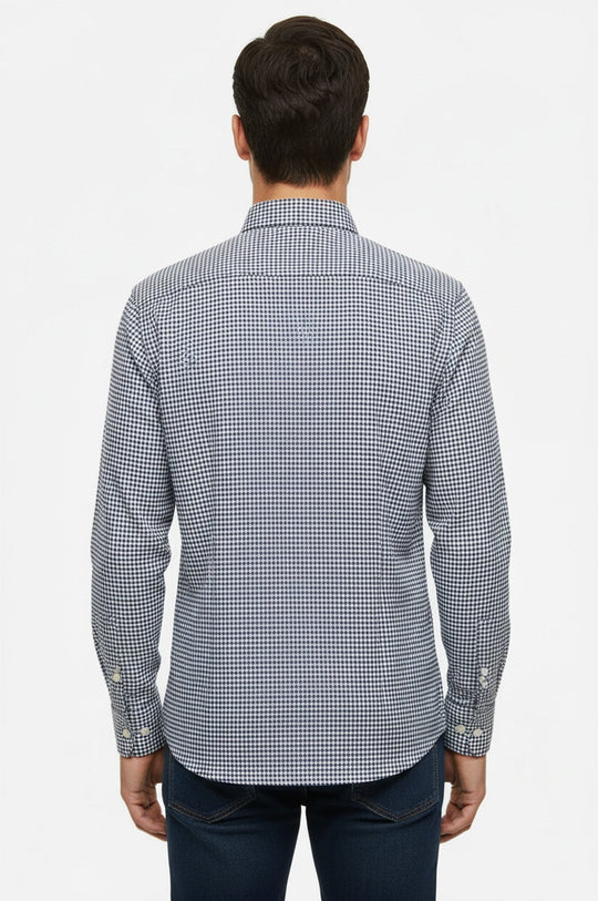 Men's Navy Blue Slim Fit Houndstooth Shirt | Wessi