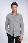 Men's Green Slim Fit Houndstooth Patterned Cotton Shirt | Wessi