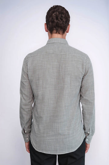 Men's Green Slim Fit Houndstooth Patterned Cotton Shirt | Wessi