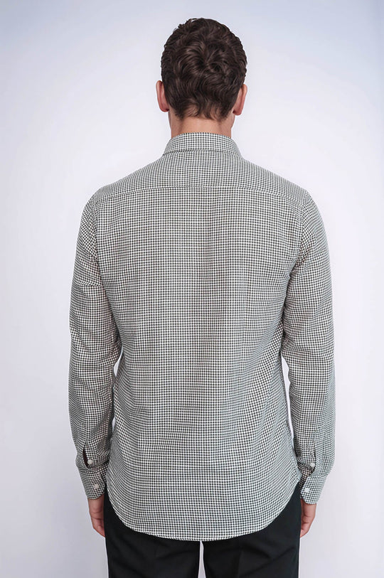Men's Green Slim Fit Houndstooth Patterned Cotton Shirt | Wessi