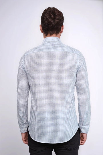 Men's Navy Blue Slim Fit Plaid Cotton Shirt | Wessi