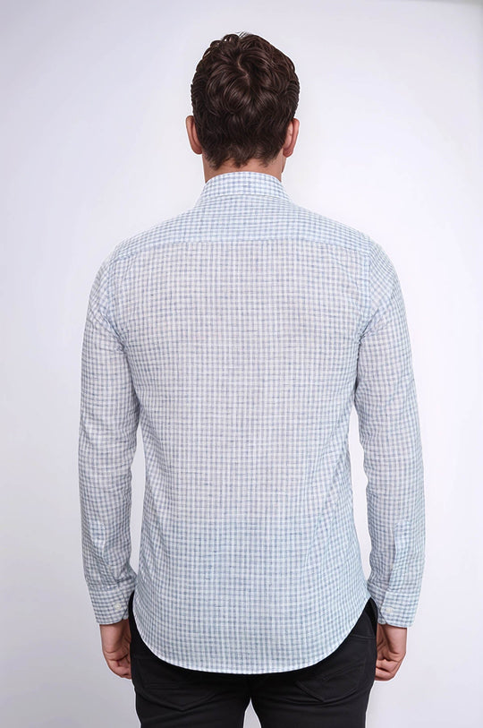 Men's Navy Blue Slim Fit Plaid Cotton Shirt | Wessi