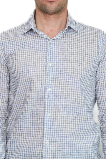 Men's Navy Blue Slim Fit Plaid Cotton Shirt | Wessi