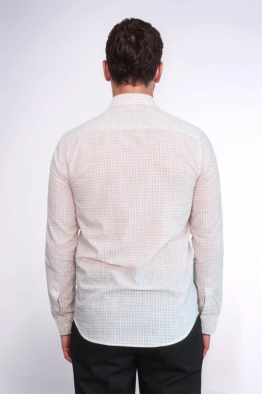 Men's Light Brown Slim Fit Plaid Cotton Shirt | Wessi