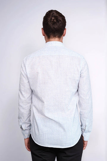 Men's Sky Blue Slim Fit Plaid Cotton Shirt | Wessi