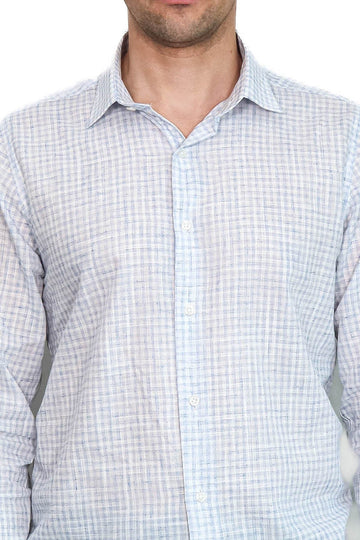 Men's Sky Blue Slim Fit Plaid Cotton Shirt | Wessi