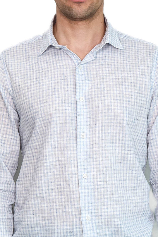 Men's Sky Blue Slim Fit Plaid Cotton Shirt | Wessi