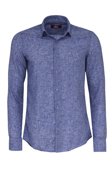 Men's Navy Blue Slim Fit Patterned Cotton Shirt | Wessi