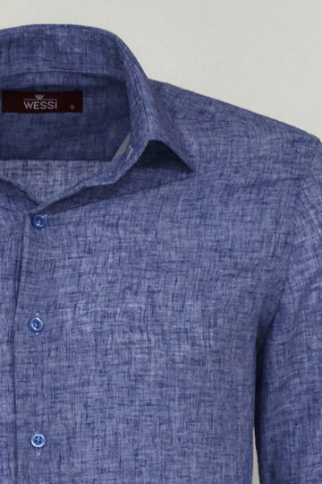 Men's Navy Blue Slim Fit Patterned Cotton Shirt | Wessi