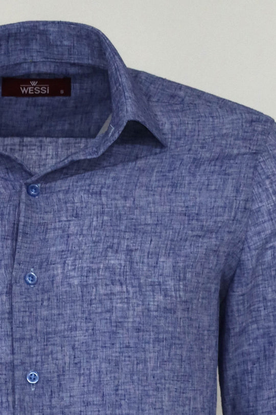 Men's Navy Blue Slim Fit Patterned Cotton Shirt | Wessi