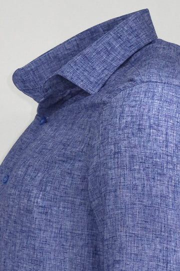 Men's Navy Blue Slim Fit Patterned Cotton Shirt | Wessi
