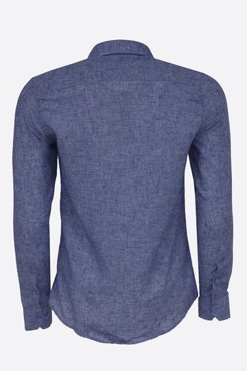 Men's Navy Blue Slim Fit Patterned Cotton Shirt | Wessi