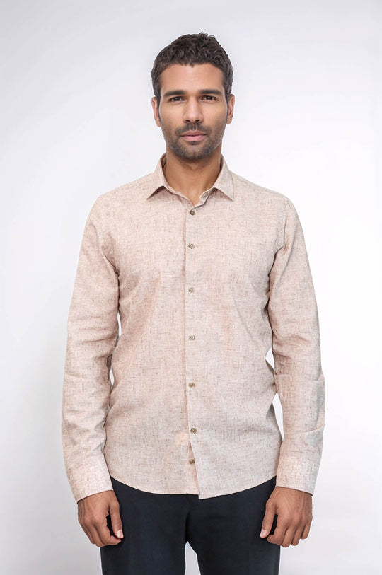 Men's Brown Slim Fit Patterned Cotton Shirt | Wessi